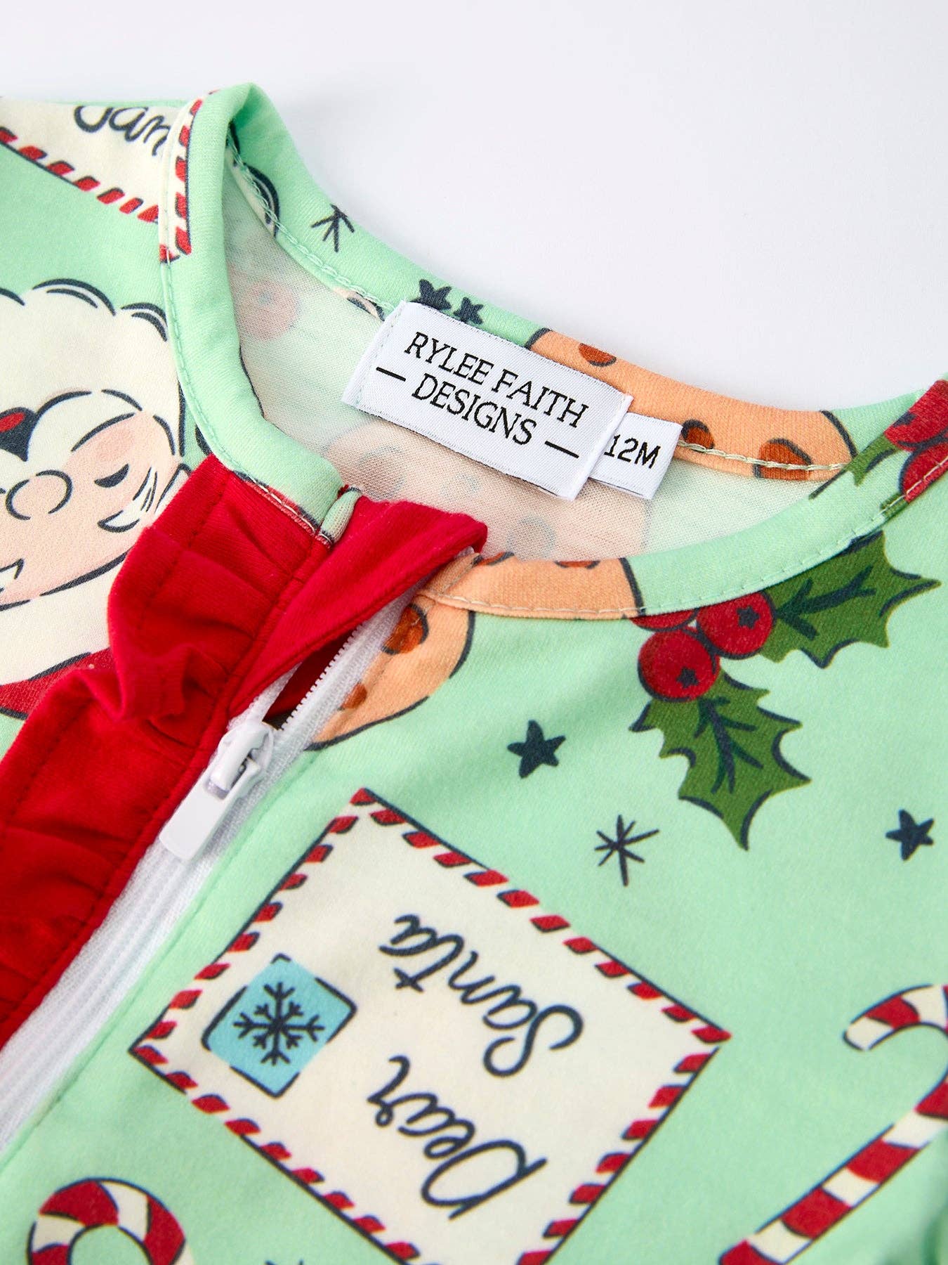 Christmas Santa Cookie Print Baby Girls Romper with Red Bow Detail: 18M