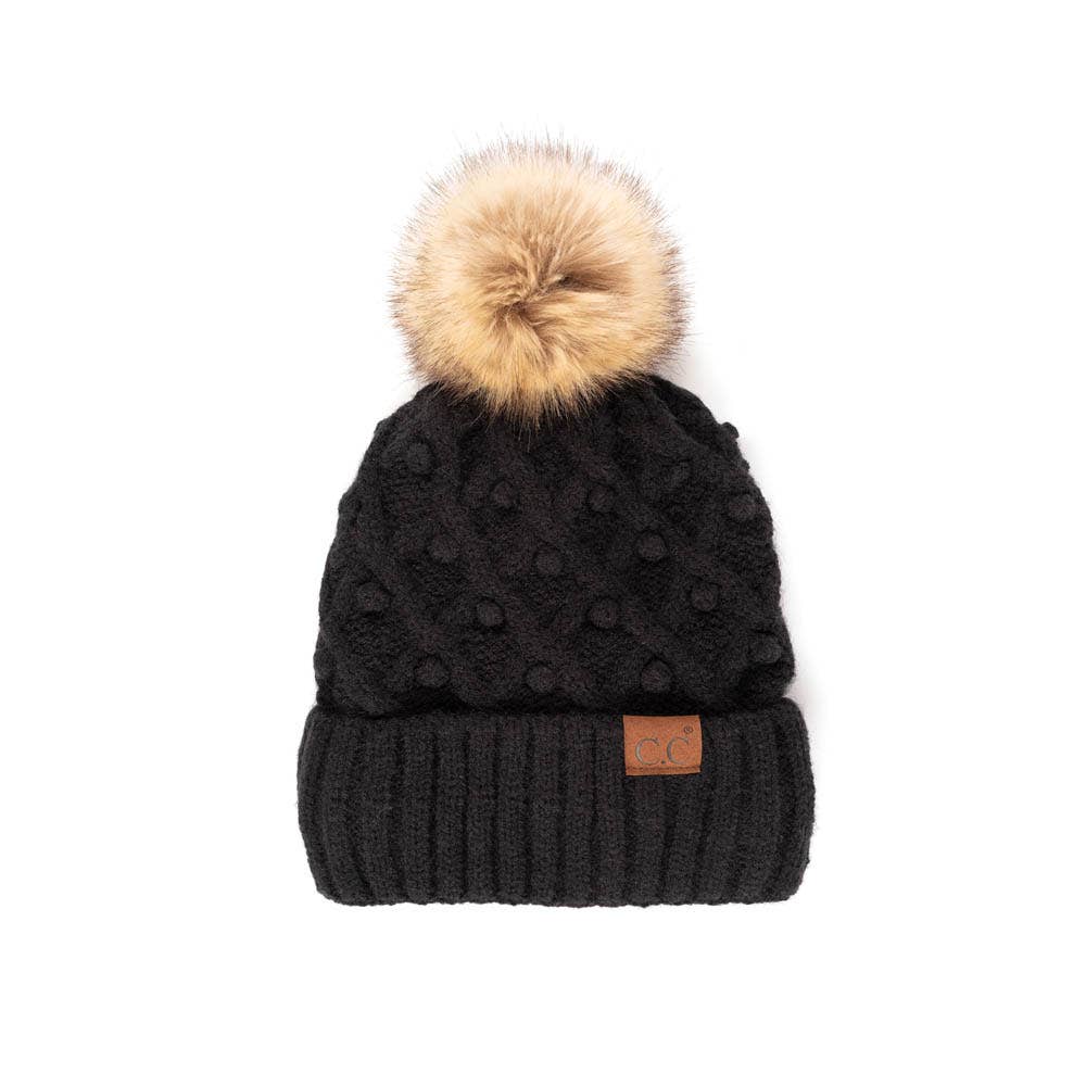 C.C Bobble Beanie Hat: Beige