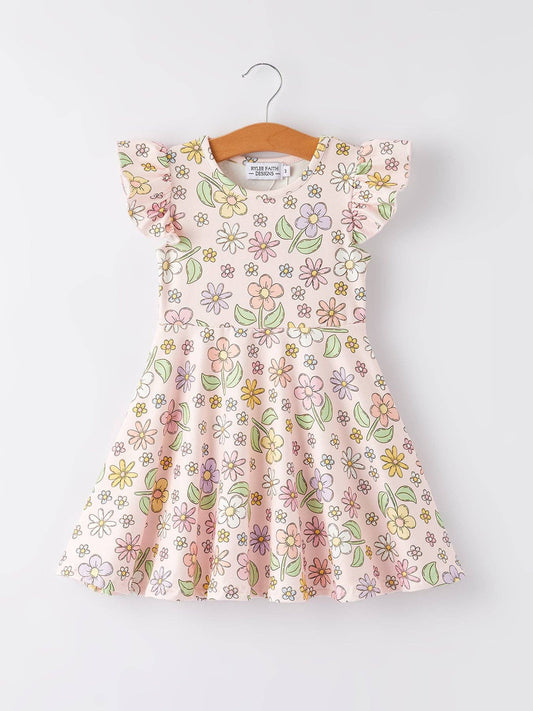 Daisy Milk Silk Fly Sleeve Girls Dress: 3