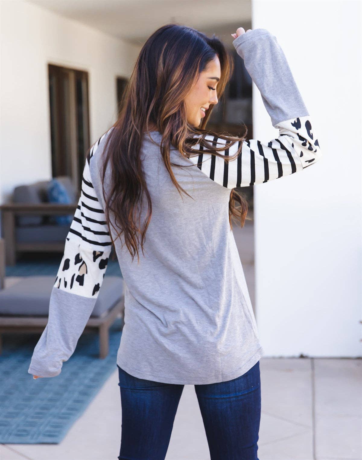 Stripe Animal Print Nancy Top: Orange / Medium