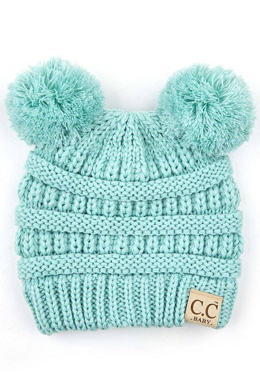 C.C Baby Knit Double Pom Pom Beanie: Mint
