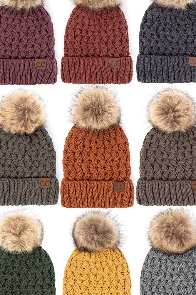 C.C Lattice Crossover Stitch Beanie Winter Hat: Brick