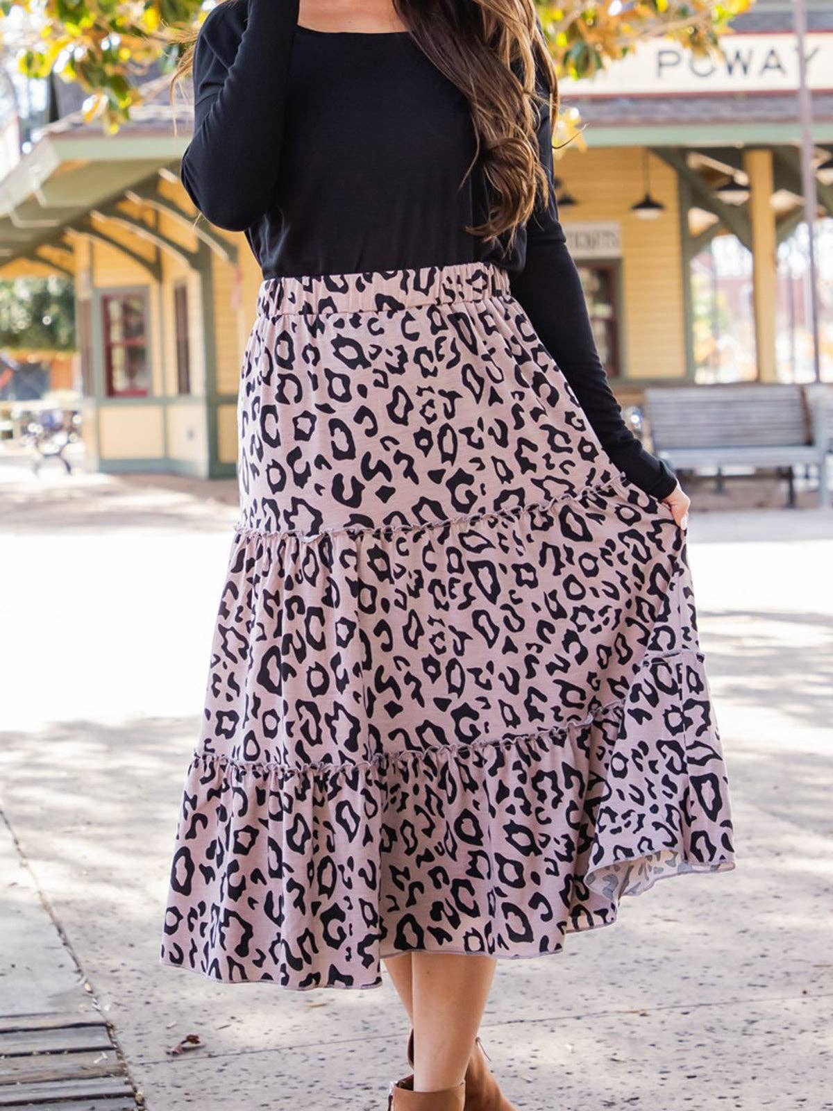 Amara Animal Print Tiered Midi Skirt: Cheetah Dark Brown / Small