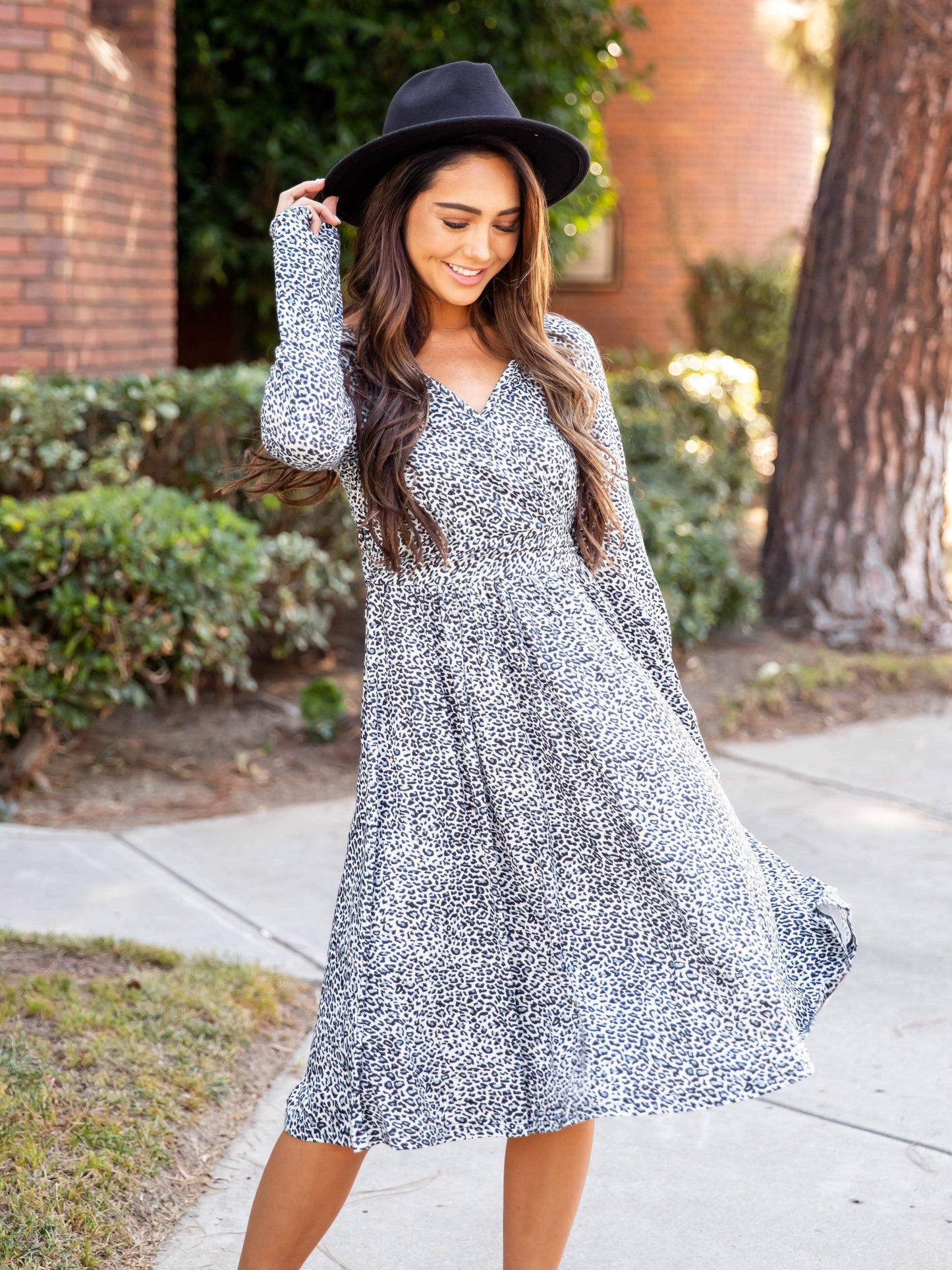 Long Sleeve Wrap Aurora Dress: Cheetah Brown / Large