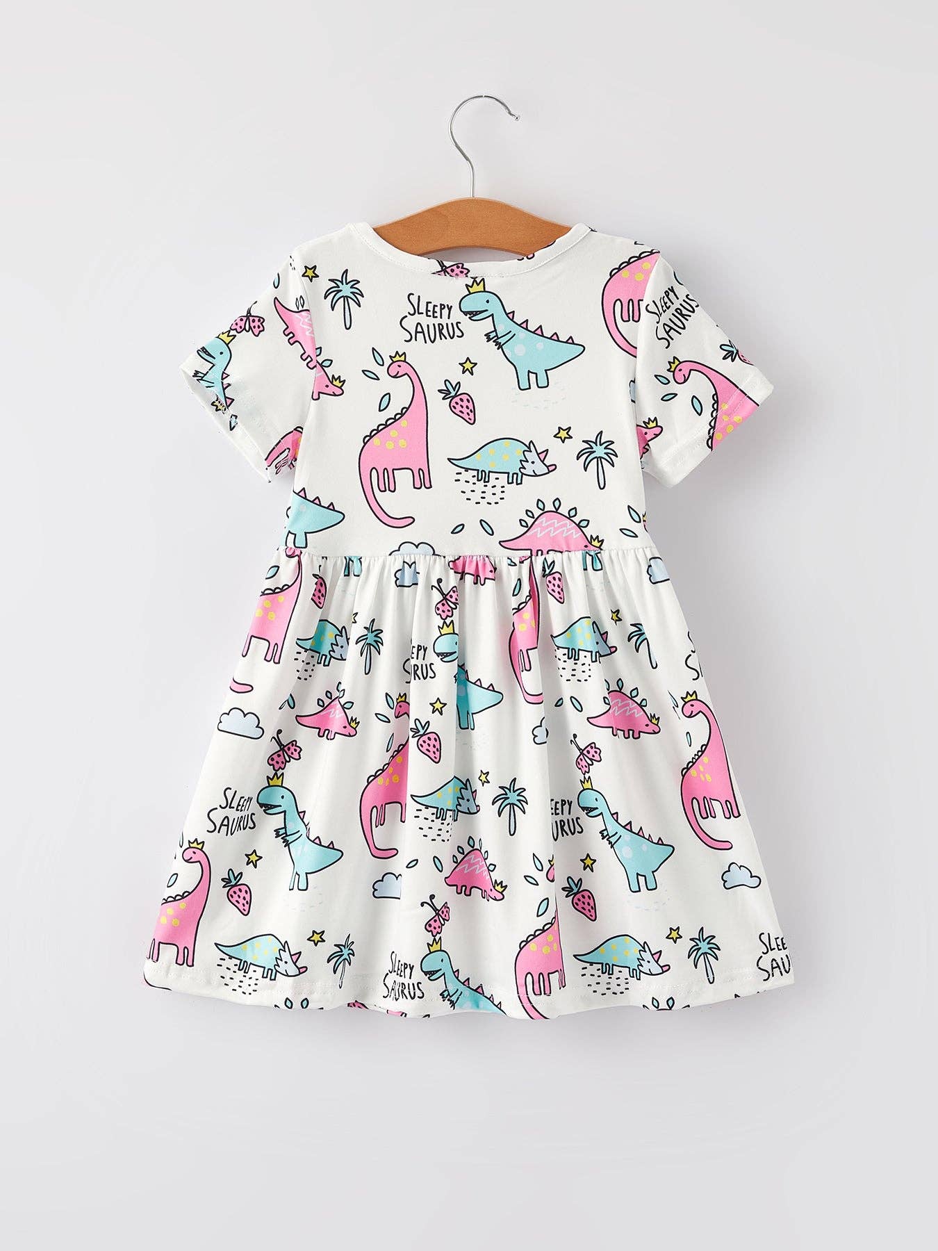 Dinosaur Short Sleeve Girls Dress: 7