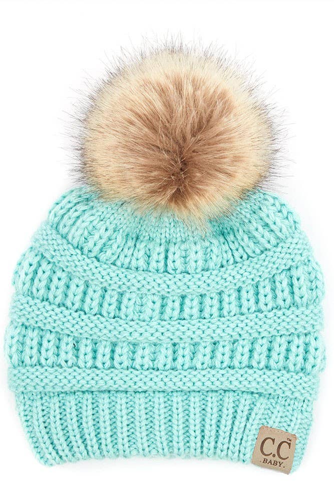 C.C Solid Ribbed Infant Natural Fur Pom Beanie: New Lavender
