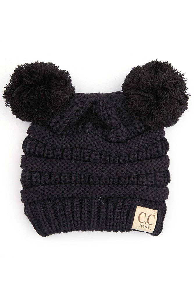C.C Baby Knit Double Pom Pom Beanie: Mint