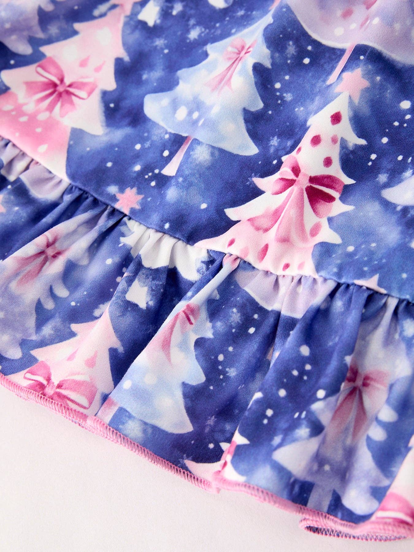 Winter Purple Christmas Tree Long Sleeve Ruffle Pocket Girls Dress: 4