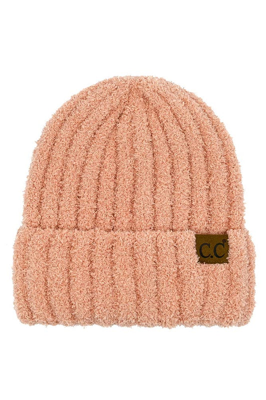 C.C Solid Color Fuzzy Beanie: Indi Pink