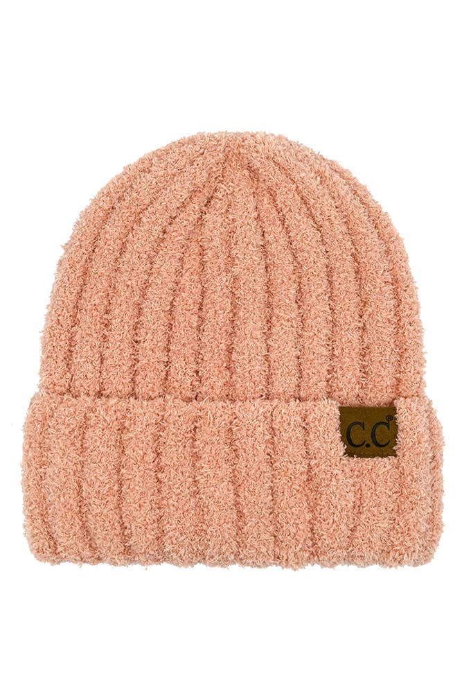 C.C Solid Color Fuzzy Beanie: Light Gray