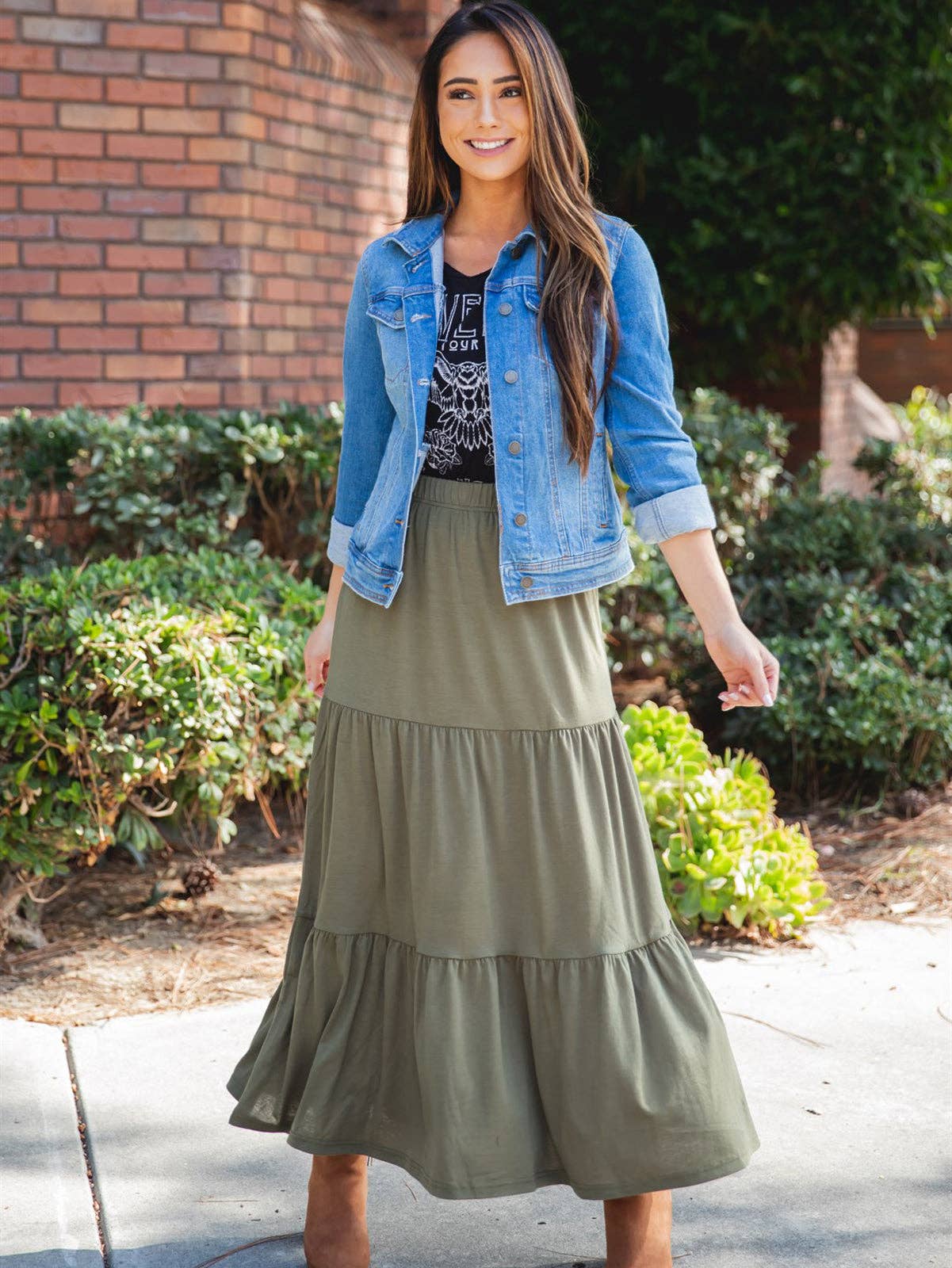 Tiered Celeste Maxi Skirt: Charcoal Gray / Medium 6-8