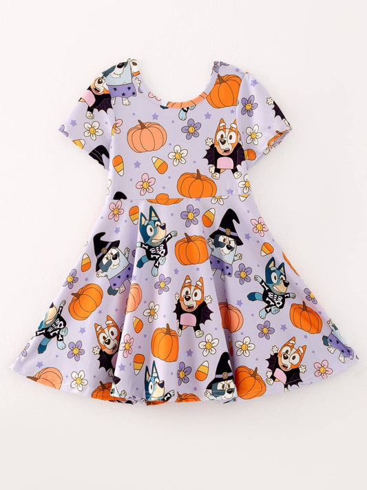 Halloween Cartoon Girls Pumpkin Print Milk Silk Dress: 4