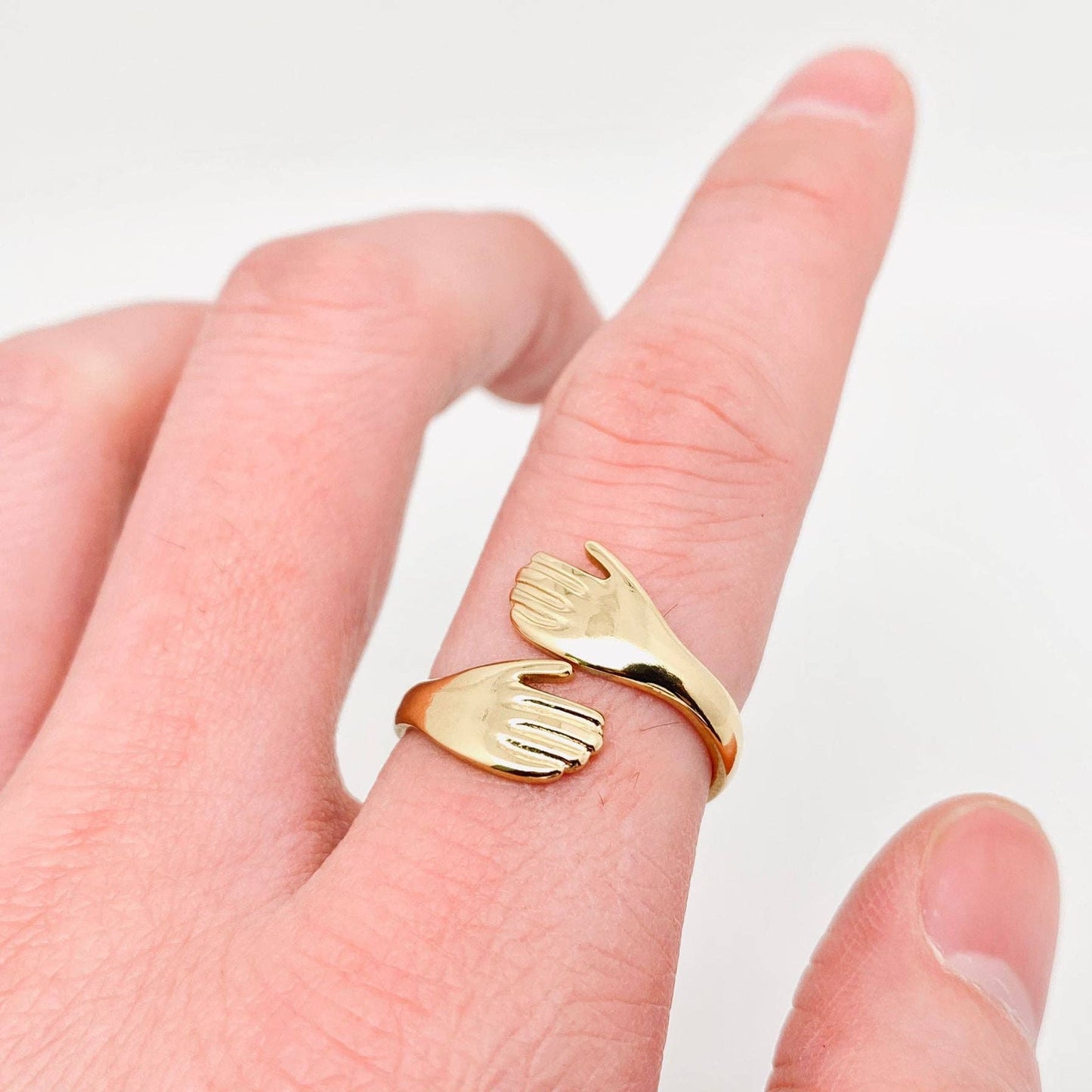 Hands Cuddling Gold Plated Stainless Steel Ring - FGS