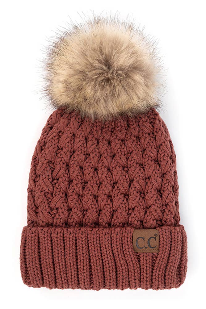 C.C Lattice Crossover Stitch Beanie Winter Hat: Black/Black