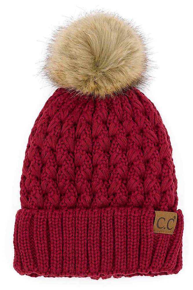 C.C Lattice Crossover Stitch Beanie Winter Hat: Charcoal