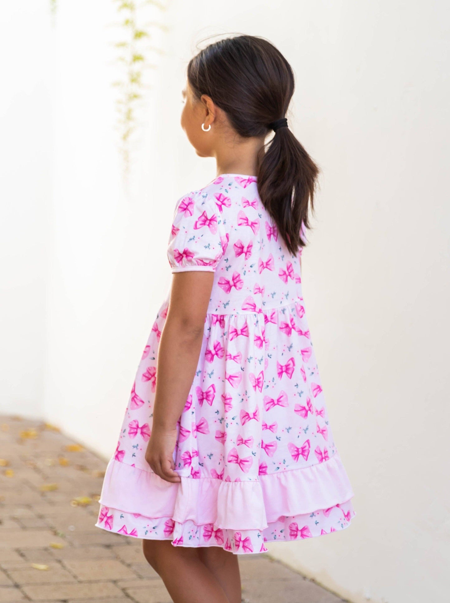 Contrast Ruffle Patterned Little Girl Dress: Multicolor Floral / LARGE - 6-7Y