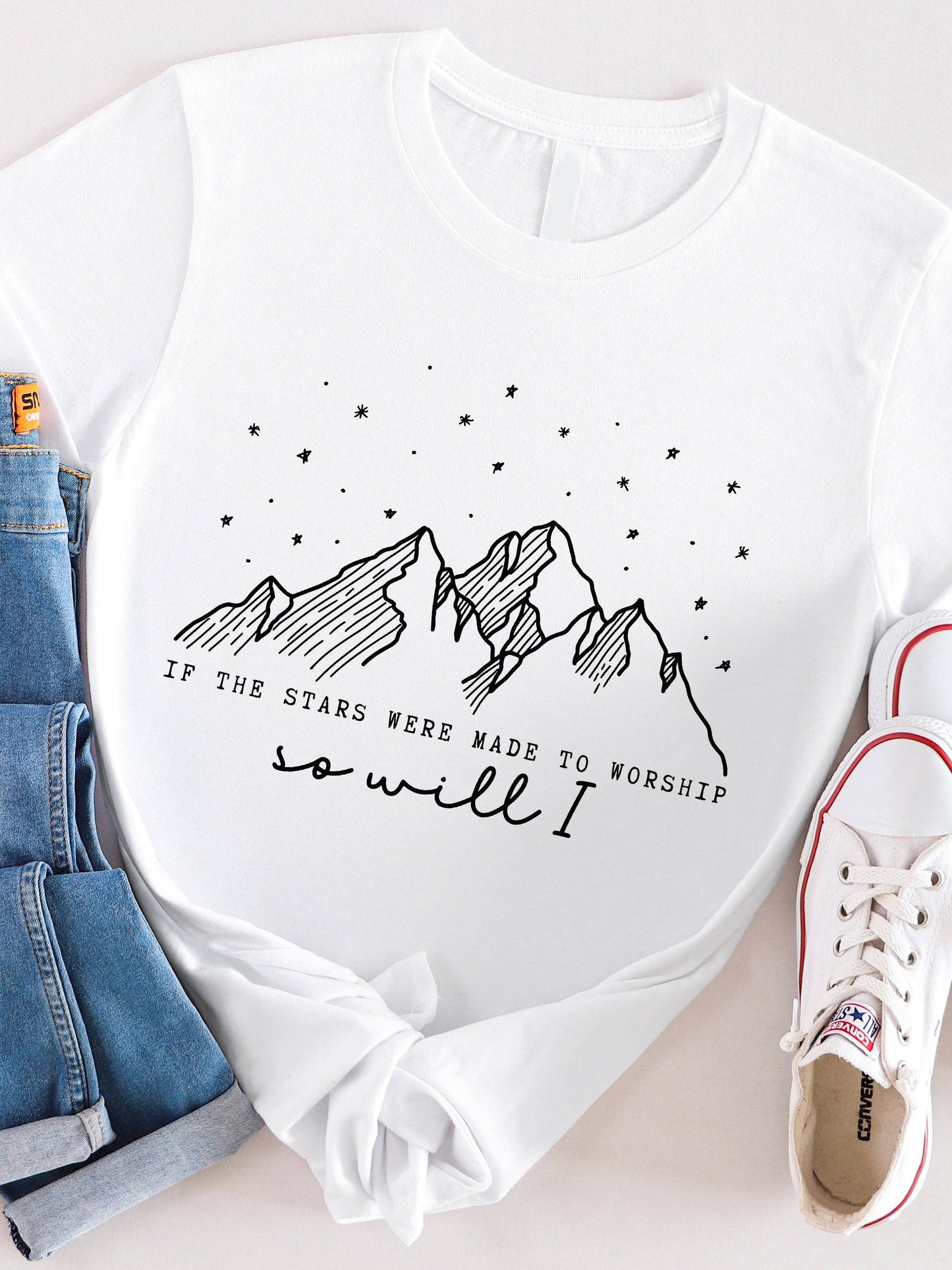 Stars were made to worship so will I Graphic Tee: Slate / Small