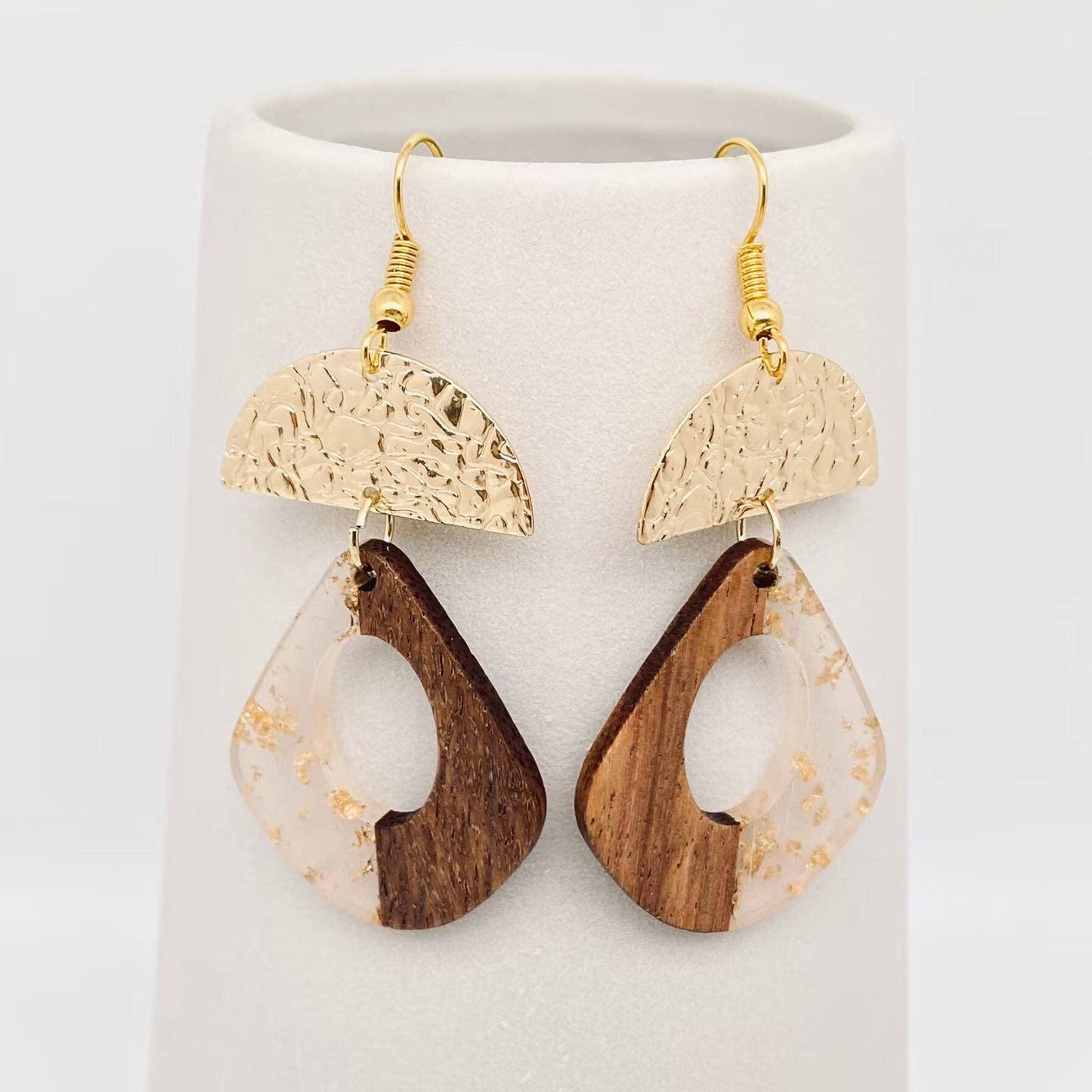 Geometric Shape Resin Wooden Stick Dangle Earrings: F