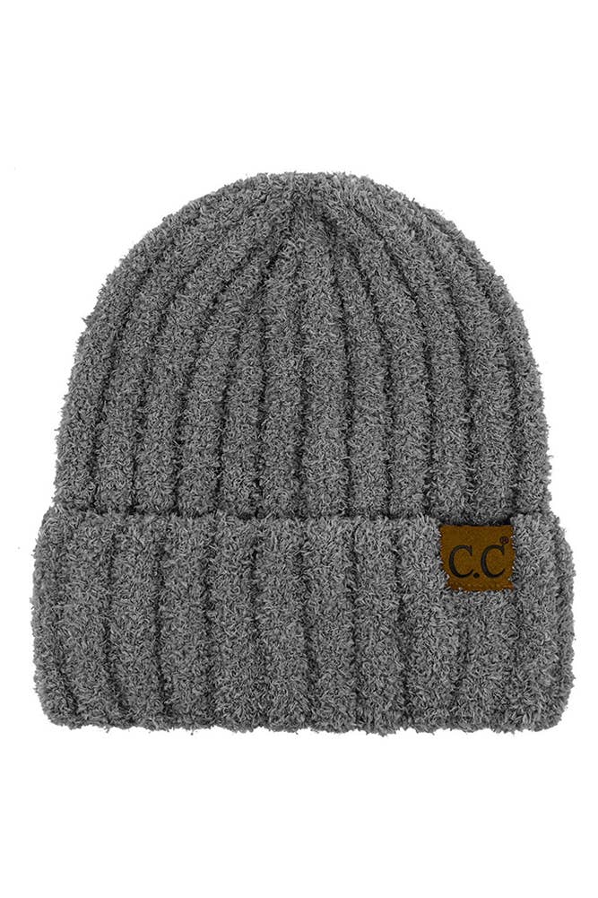 C.C Solid Color Fuzzy Beanie: Light Gray
