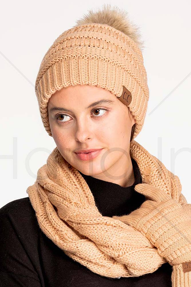 C.C Solid Ribbed Knit Beanie With Pom: Dark Purple