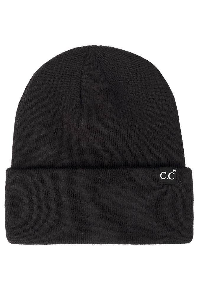 C.C Solid Cuff Beanie Hat: Deep Blue