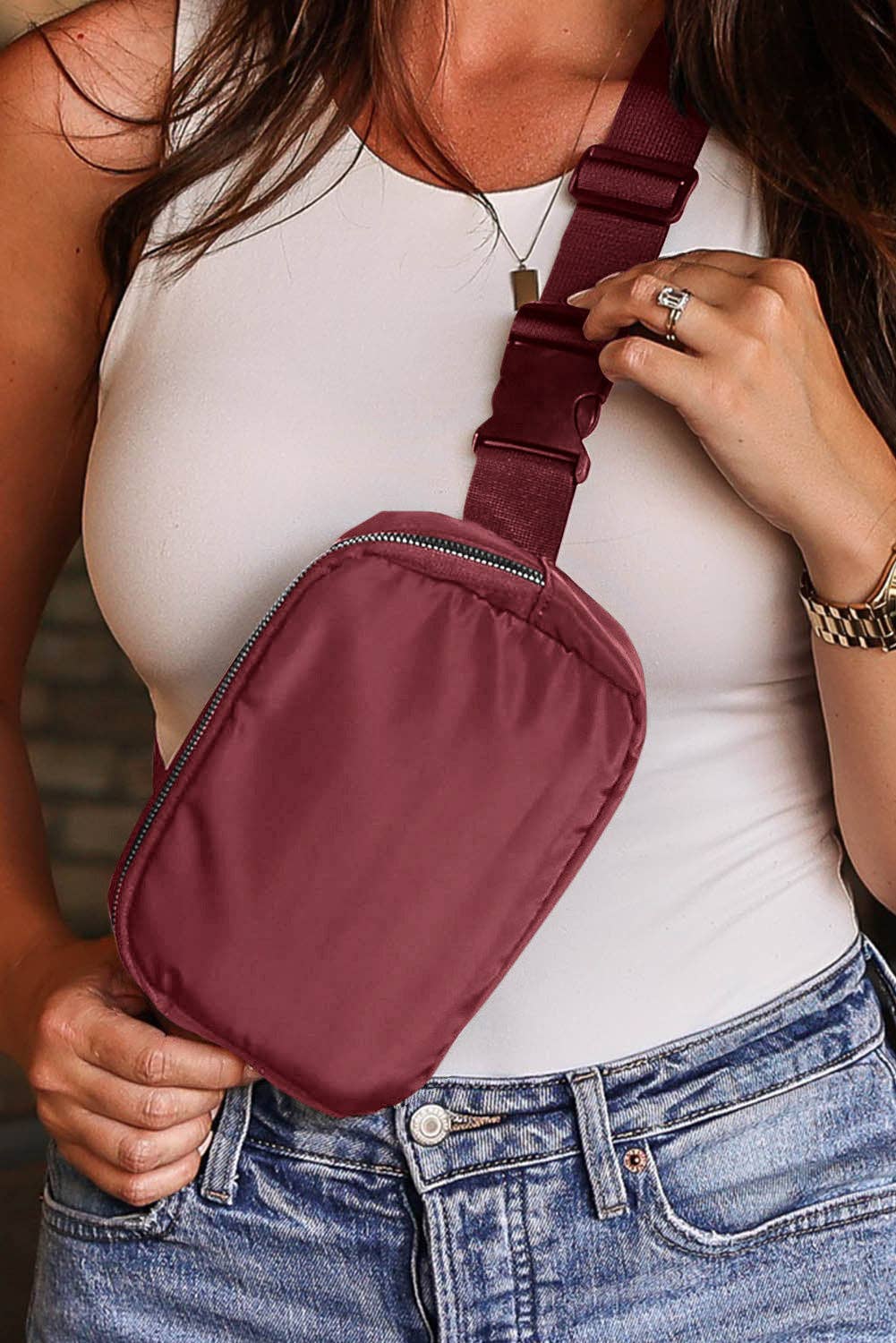 Waterproof Zipped Crossbody Chest Bag 20*5*14cm: Black / 82%Nylon+18%Spandex / ONE SIZE