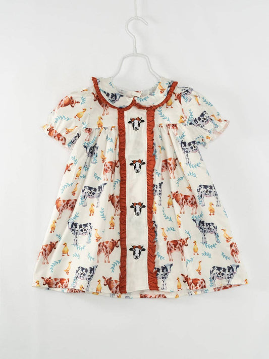 Cow Vintage Ruffle Girl Dress: 3Y