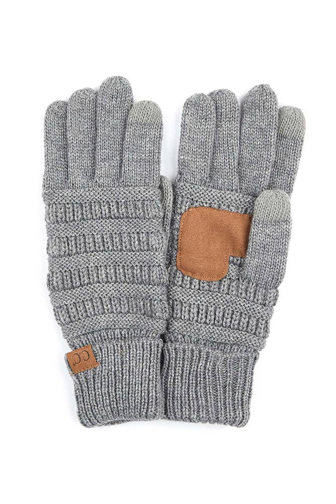 C.C Knitted Glove with Fleece Lining: Light Melange Gray