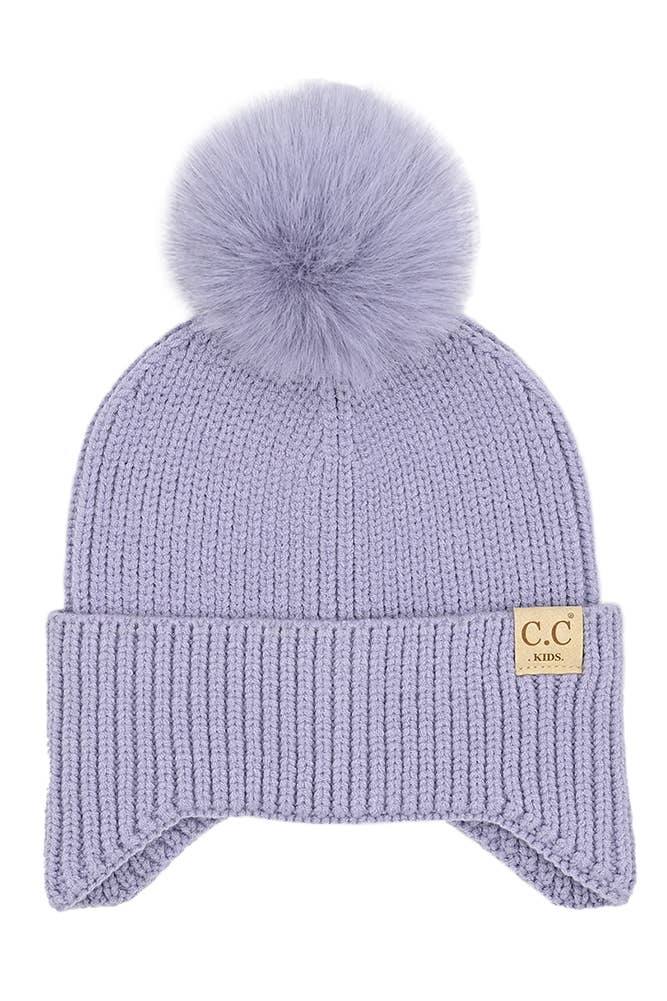 C.C Kids Ear Flap Pom Beanie: Lavender