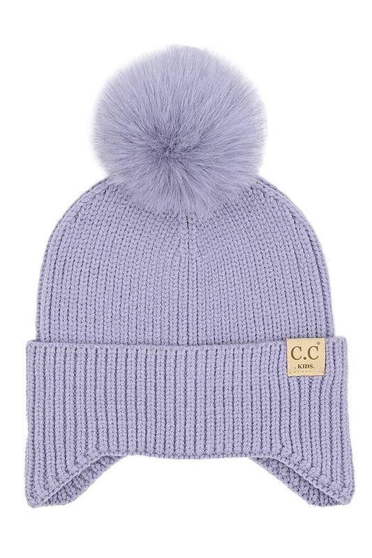 C.C Kids Ear Flap Pom Beanie: Lavender