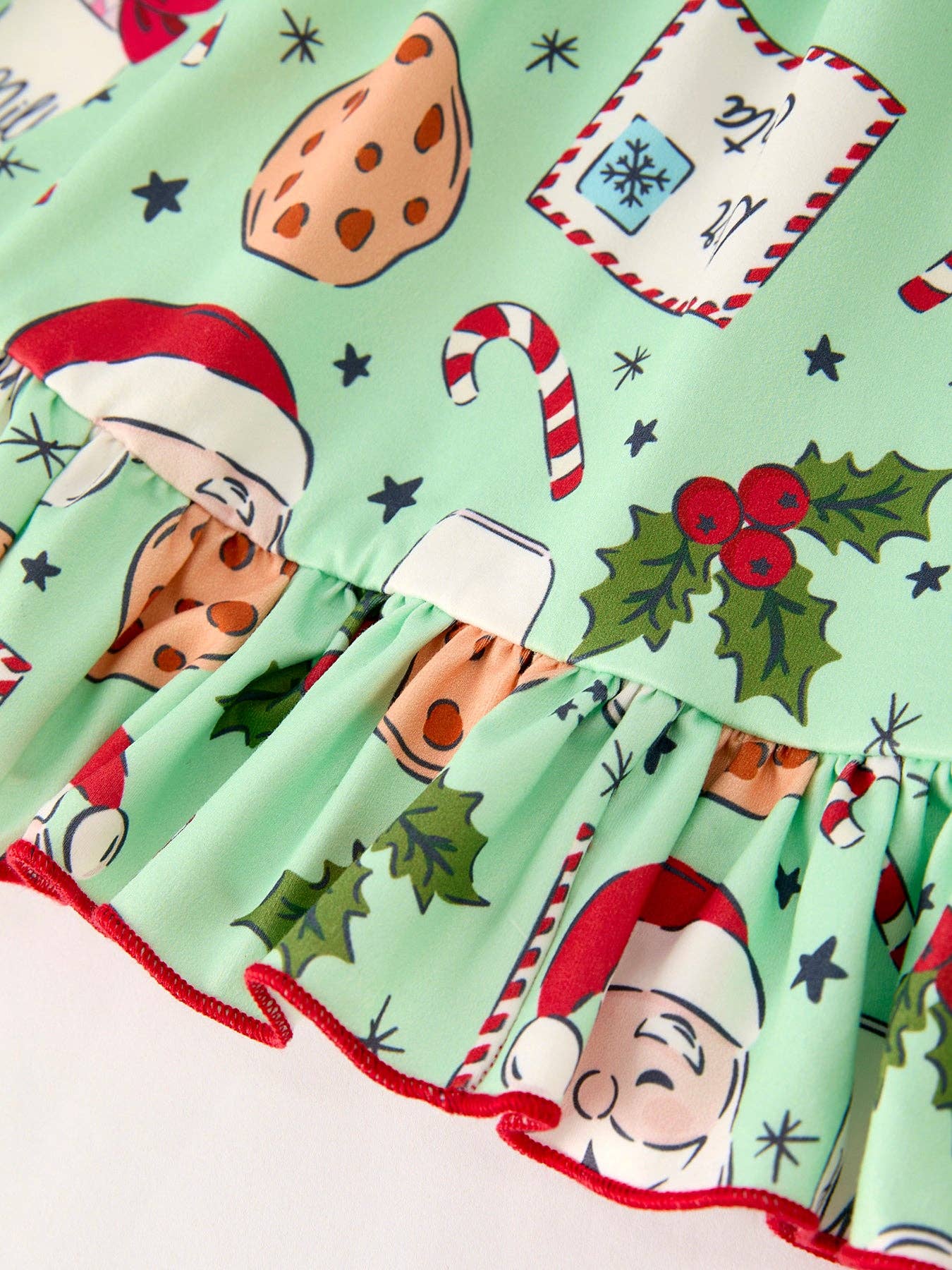 Winter Christmas Green Santa Girls Pocket Ruffle Dress: 7