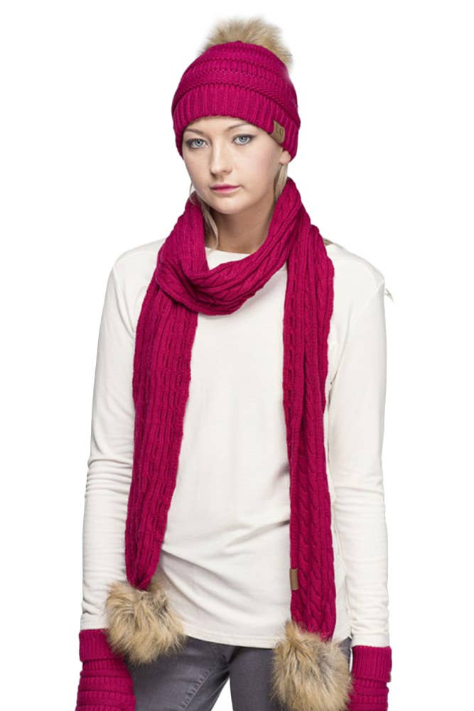 C.C Solid Ribbed Knit Beanie With Pom: Golden Walnut