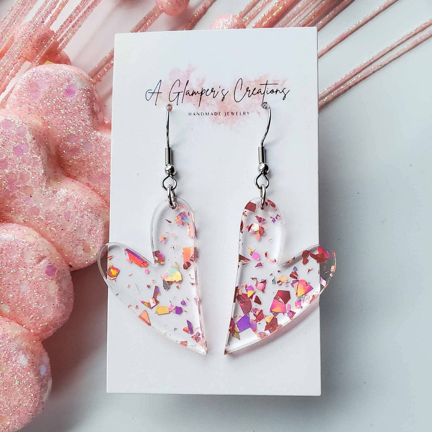 Rosegold Flakes Whimsy Heart Valentine's Acrylic Earrings