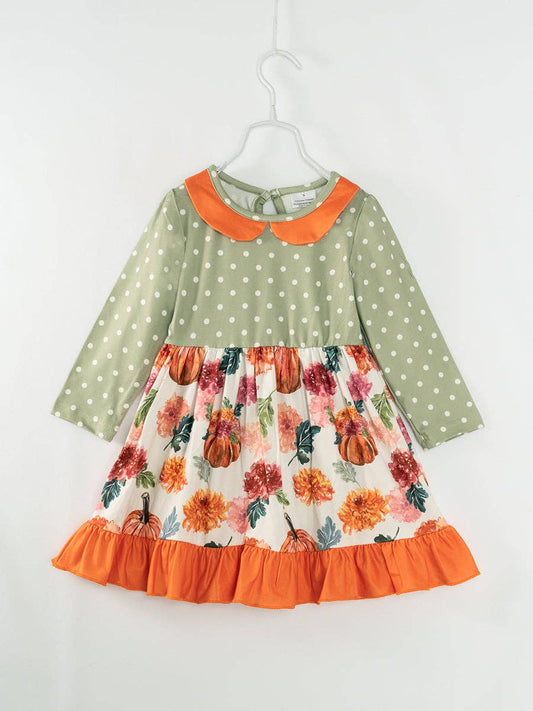 Light Green Pumpkin Ruffle Girl Twirl Dress: 3Y