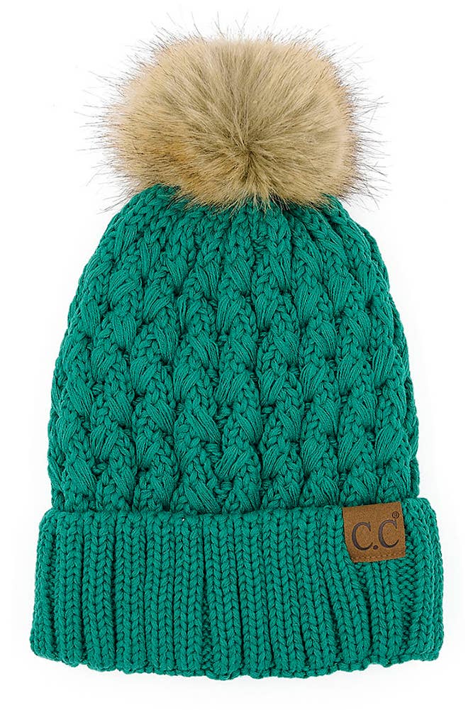 C.C Lattice Crossover Stitch Beanie Winter Hat: Black/Black