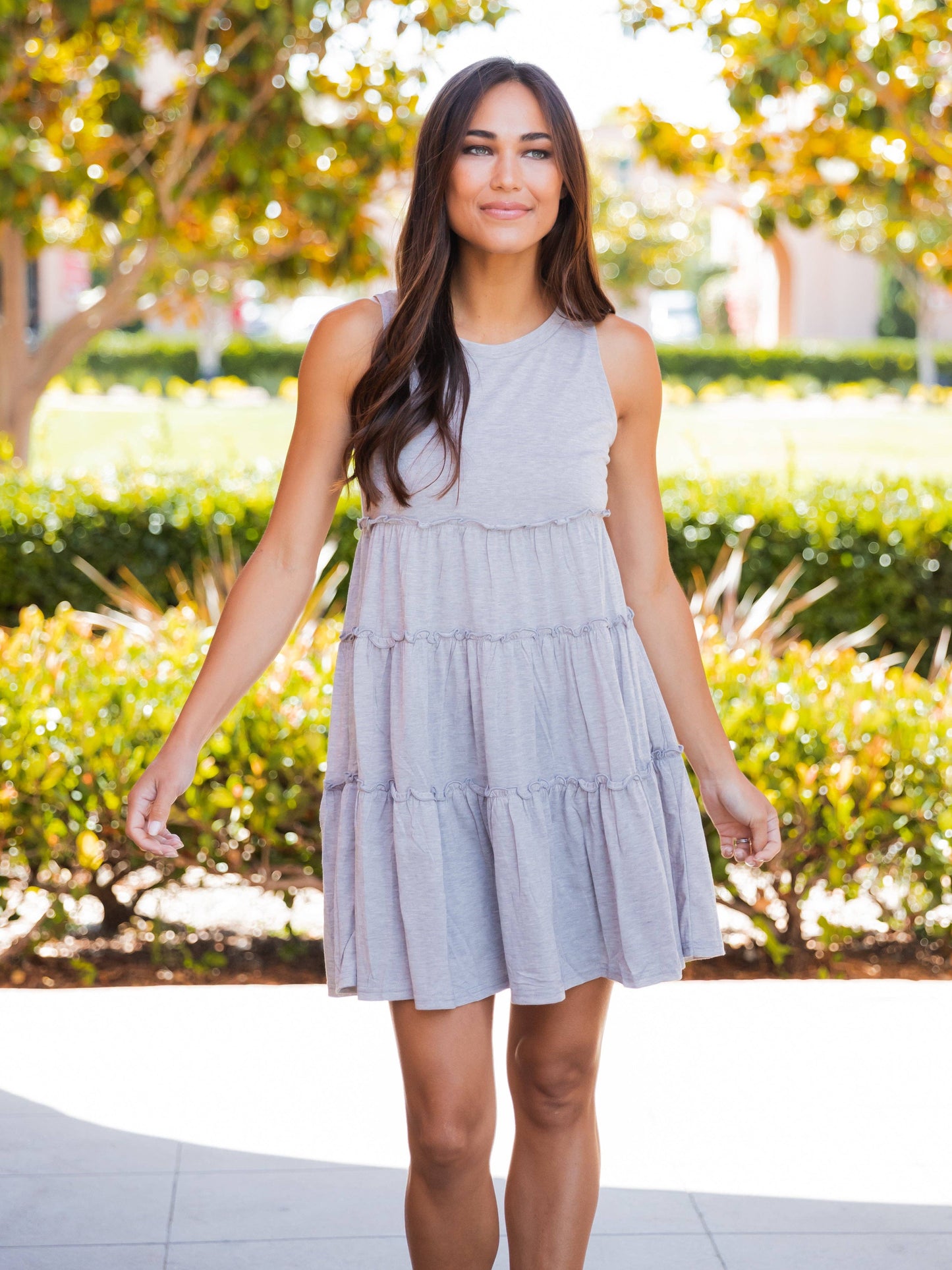 Peplum Tiered Ruffle Swing Dress: Charcoal Gray / Small