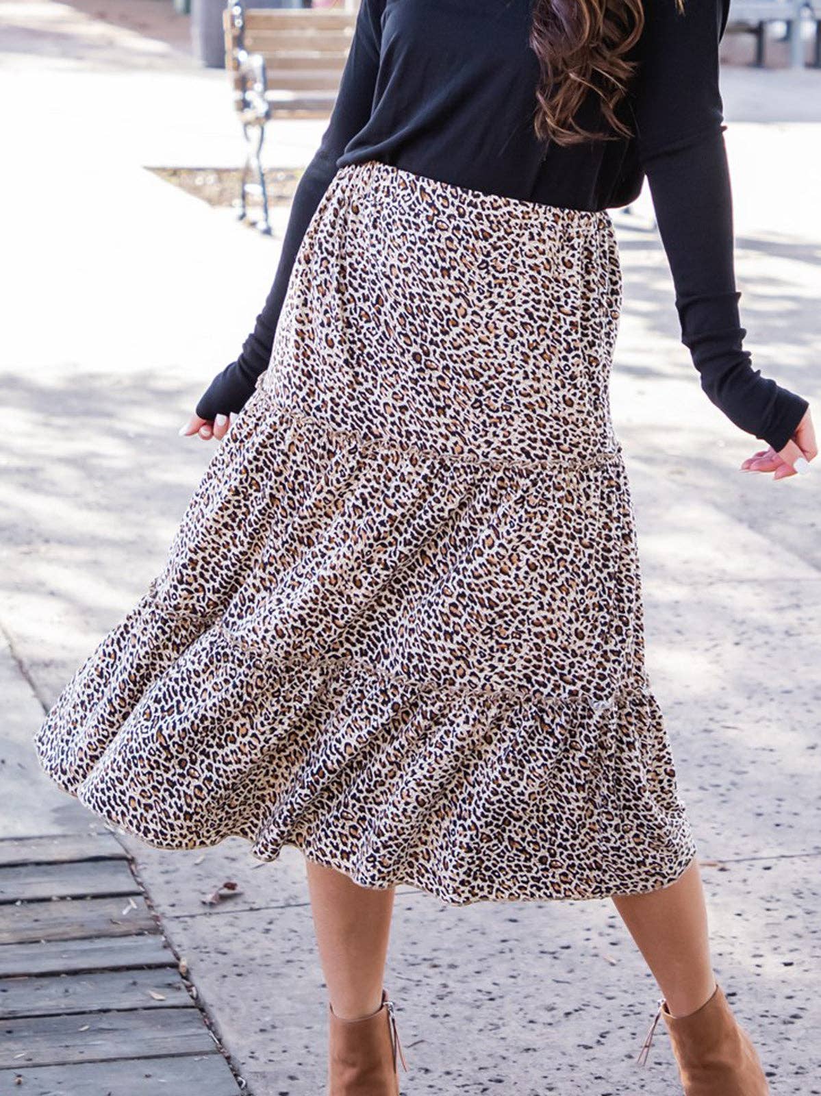 Amara Animal Print Tiered Midi Skirt: Cheetah Dark Brown / X-Large