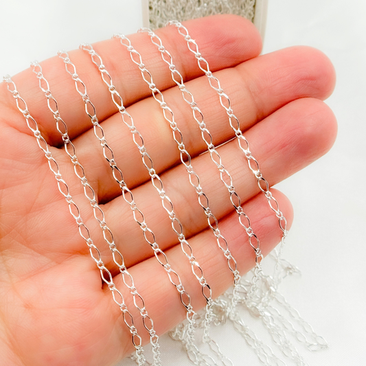 925 Sterling Silver Long and Short Link Chain. V237SS: 1 Ft / 3.1mm-4mm / Long & short