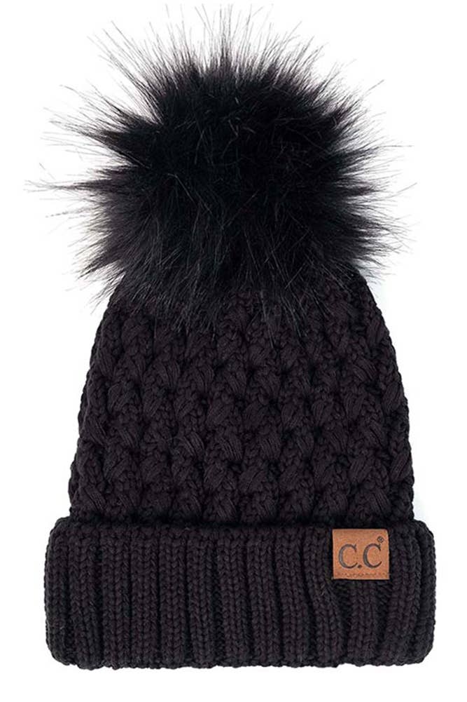 C.C Lattice Crossover Stitch Beanie Winter Hat: Brick