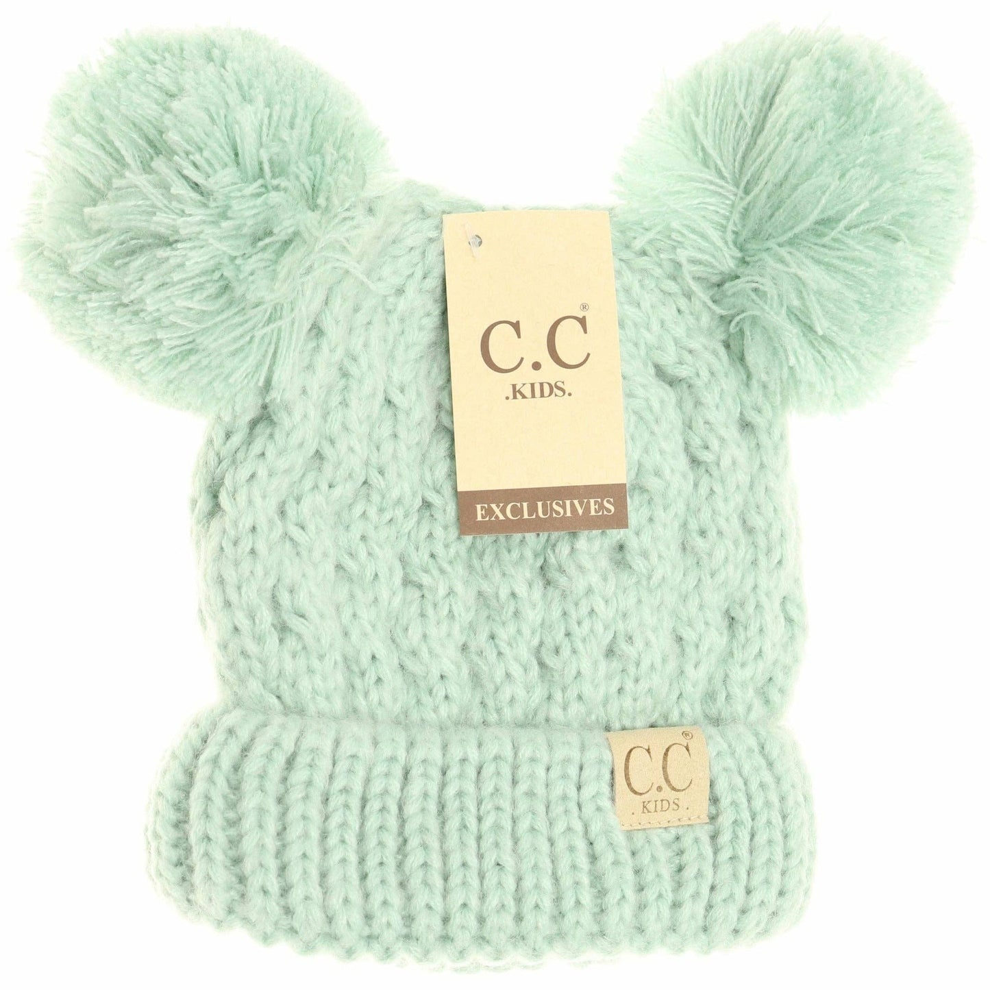 Kids Solid Double Pom CC Beanies KIDS24: Coral