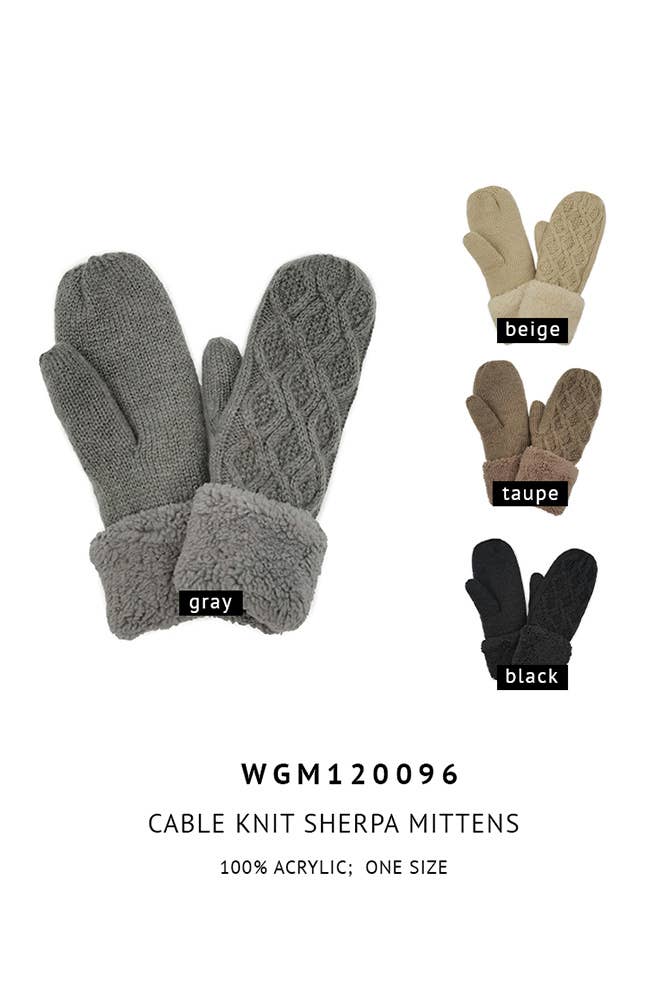 Cable Knit Sherpa Mittens: Beige