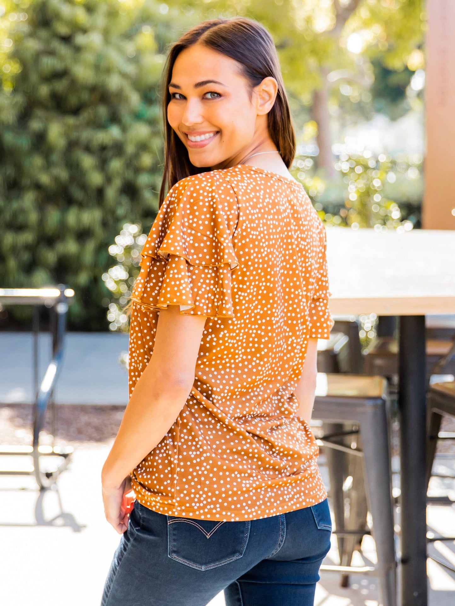 May Ruffle Sleeve Top: Dot Mint Green / Large