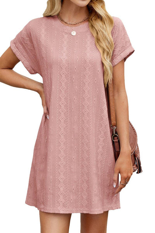 CWDSD8728_CREWNECK POCKET LOOSE FIT MIDI T-SHIRT DRESS: PINK / (M) 1