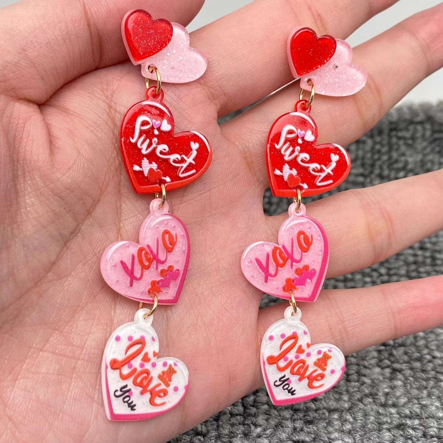 Sweet Love Triple Heart Charm Earrings Valentine's Day Gift