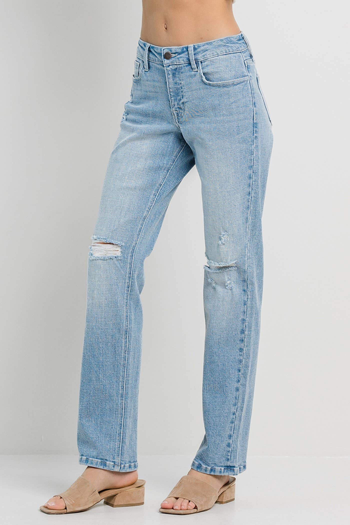 Straight with Knee Rips: Light Denim / 11 / Straight
