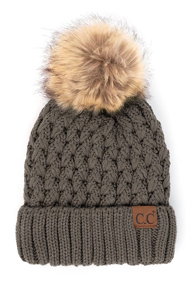 C.C Lattice Crossover Stitch Beanie Winter Hat: Charcoal