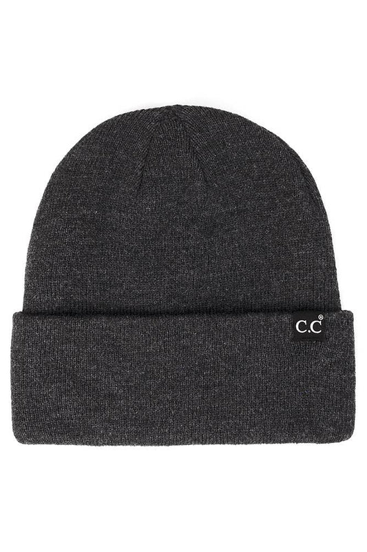 C.C Solid Cuff Beanie Hat: Dark Melange Gray