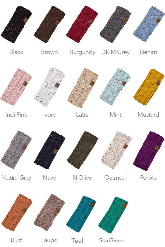 C.C Chunky Knit Confetti Sherpa Lined Headband: Oatmeal