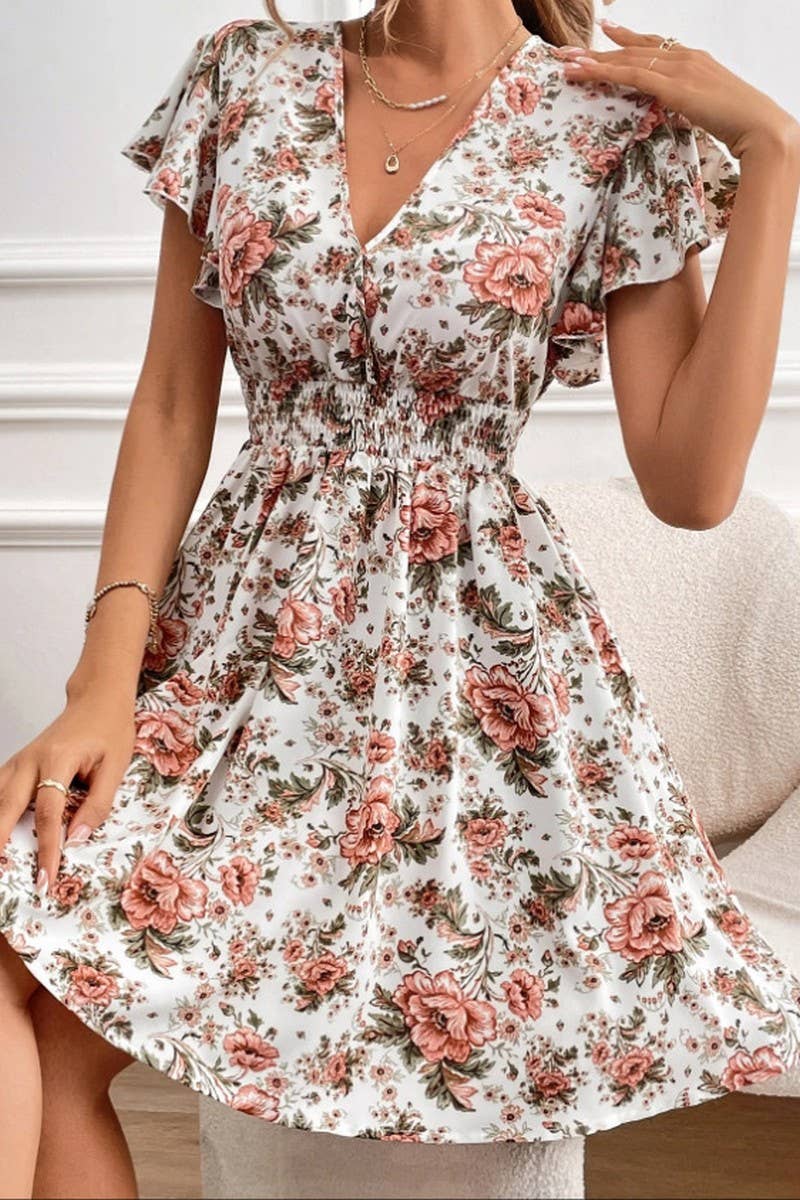 CWDSD8784_SUMMER LACE SLEEVE WAIST FLORAL DRESS: MULTICOLOR / (S) 1