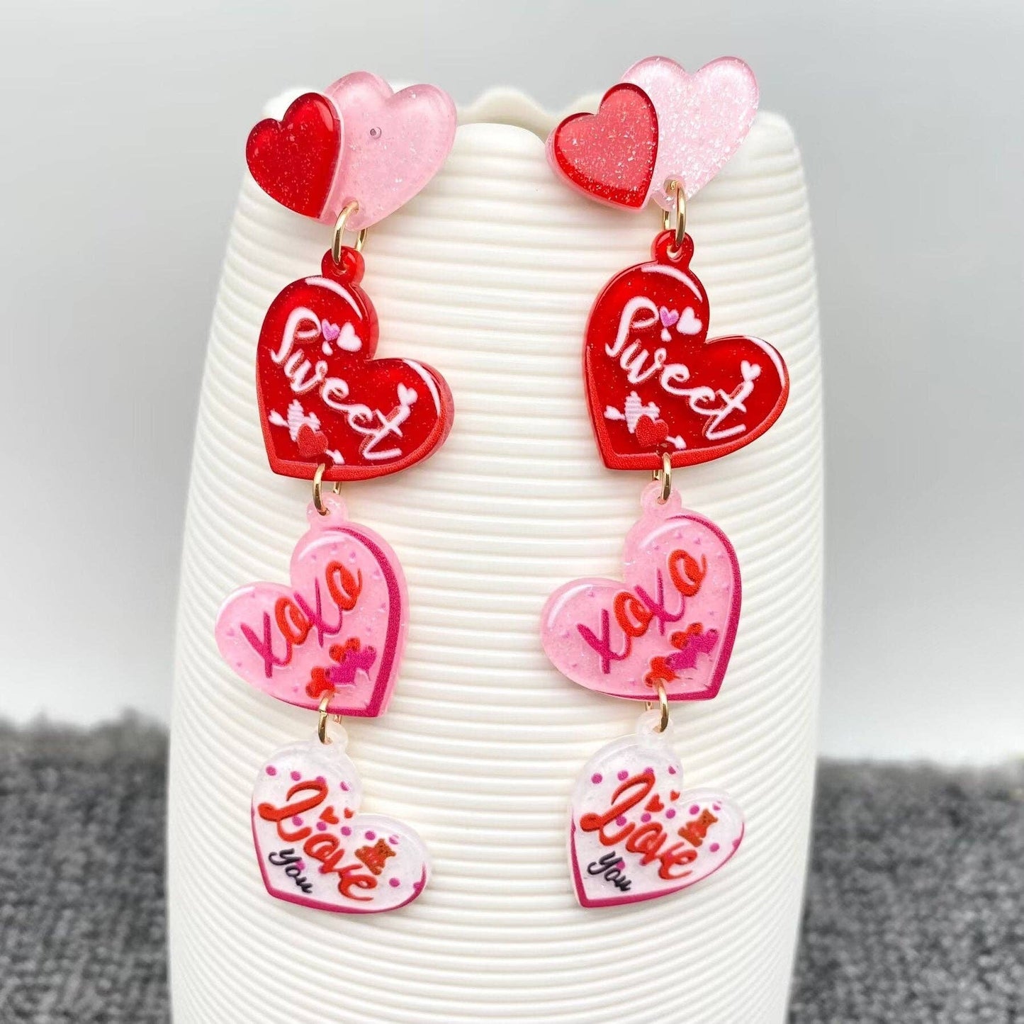 Sweet Love Triple Heart Charm Earrings Valentine's Day Gift